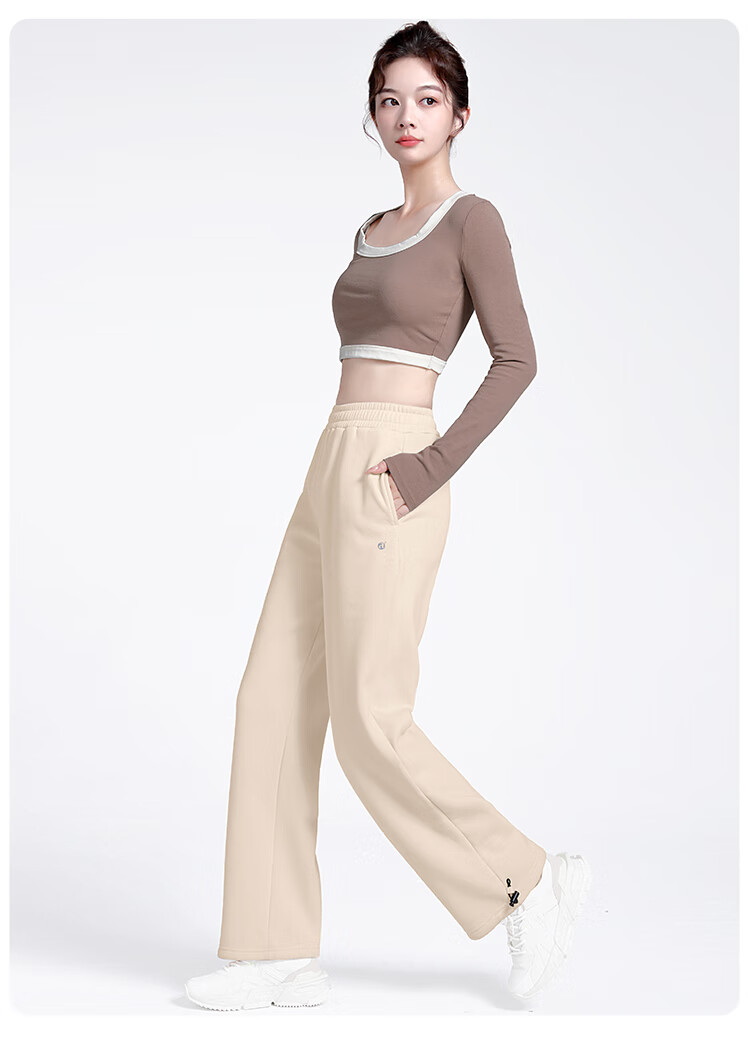 CAMEL Fleece-Lined Thickened Women's Loose Straight-Leg Pants for Running And Yoga Sweatpants Y23CY05013 Light Floral Gray S 19