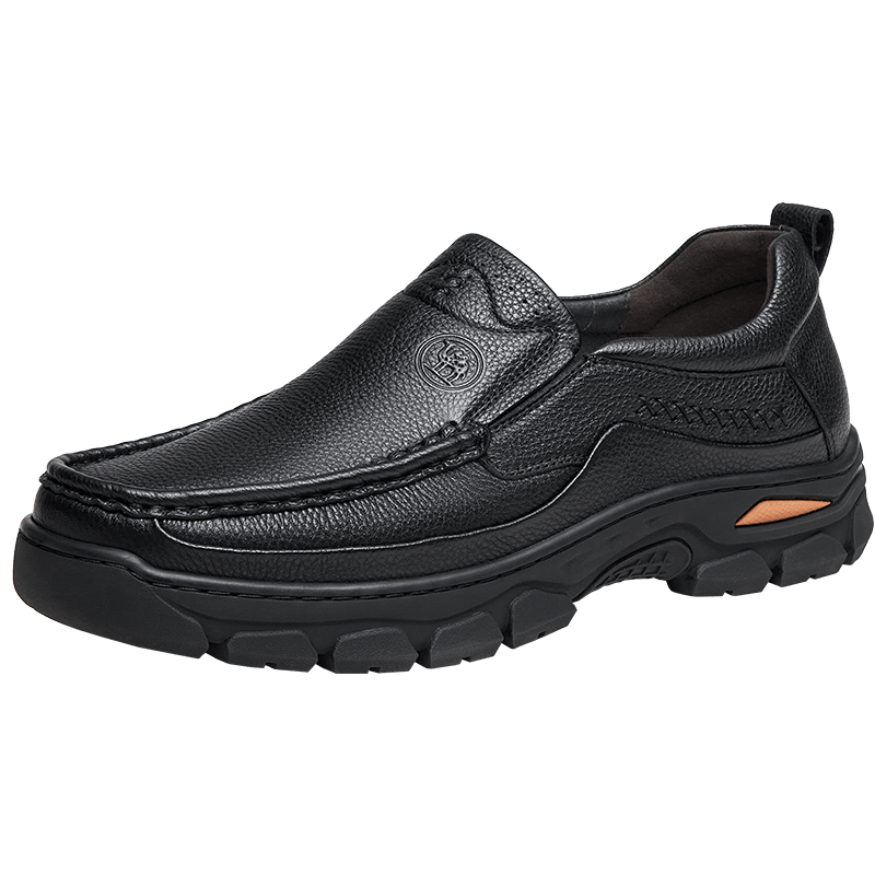 CAMEL Brand Business Casual Leather Shoes for Men, Slip-On Loafers, Soft Leather And Sole Dad Shoes P13A211016 Black Size 39