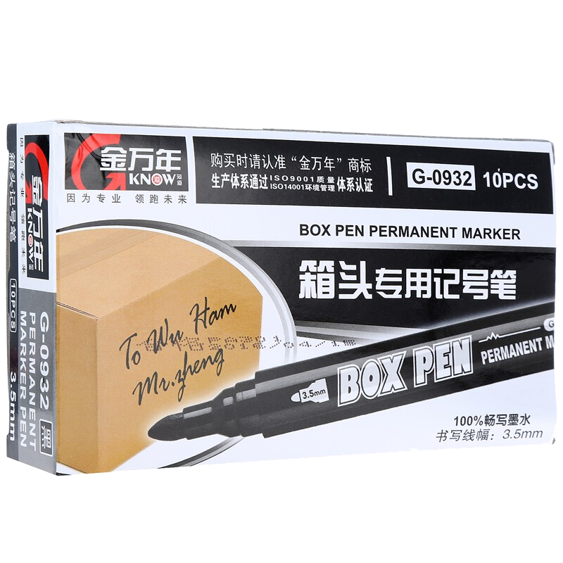 Genvana Marker Pen with Oil-Based Thick Tip, Logistics Black Large Tip Pen, Box Tip Special Single-Tip Pen - Black (Pack of 10) G-0932