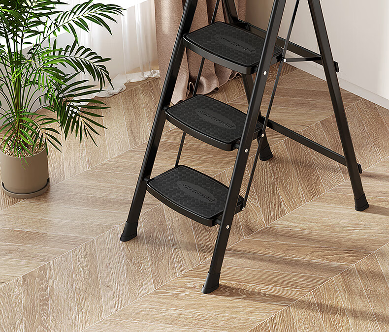 AOPENG Folding Ladder for Home Use, Four Steps Thickened Carbon Steel Wide Tread A-Frame Ladder Engineering Single-Sided Handrail Ladder 1264ST 2
