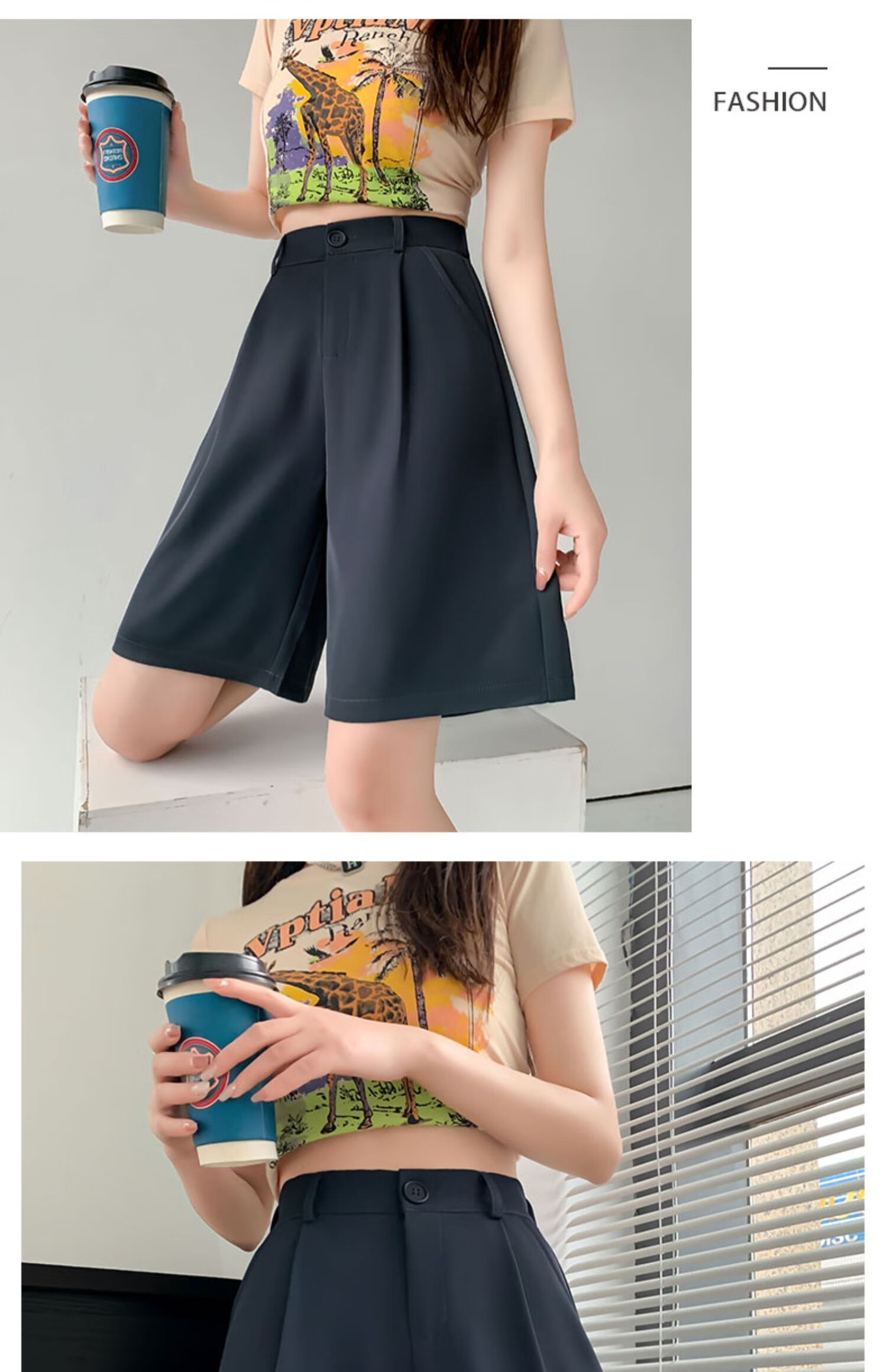 LangSha Women's Wide-Leg Straight Shorts, Summer Loose-Fitting High-Waisted Slimming A-Line Mid-Length Pants for Outdoor Wear 19