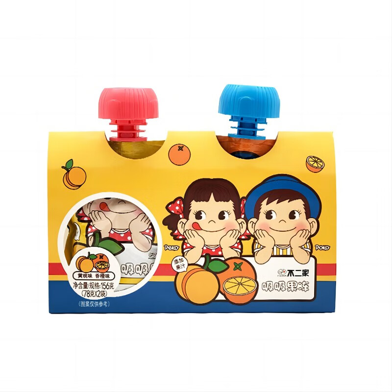 不二家 香橙味+黄桃味可吸果冻 156g（1对）儿童礼物 休闲零食 解馋果冻