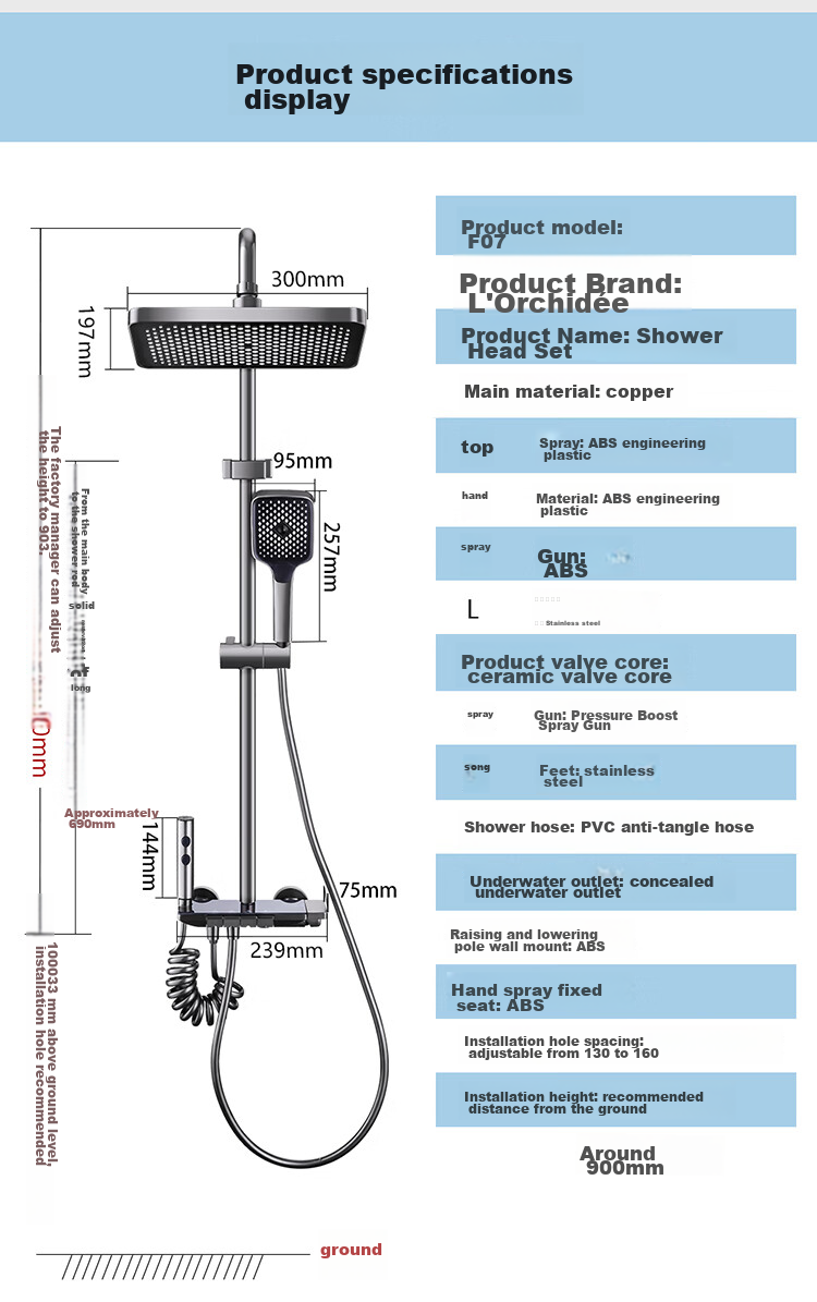 Larsd Shower Set with Handheld Spray Gun, Piano Key Buttons, Gray, Four Modes, F07 21
