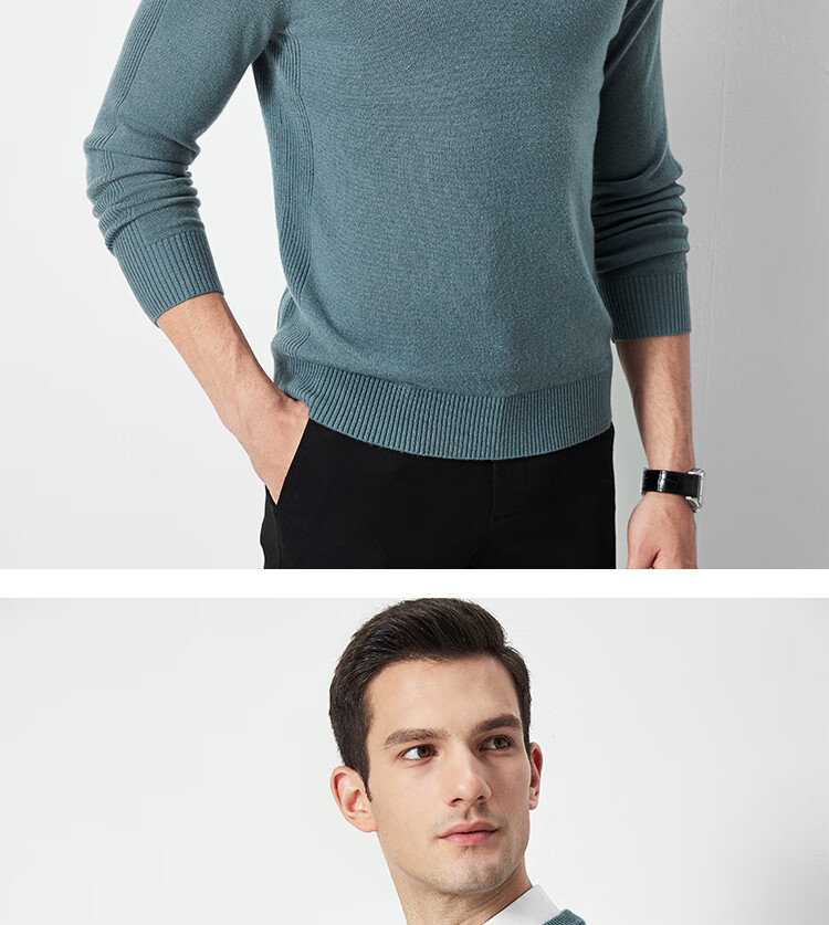 FIRS [100% Wool] Men's Sweater, Long Sleeve, Autumn Business Casual, Soft And Skin-Friendly Pullover Base Layer 16