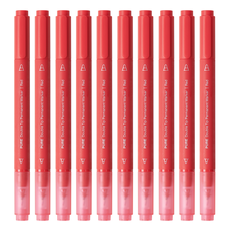 KACO Quick-Drying Oil-Based Dual-Tip Marker Pen for Logistics Meetings, Multi-Purpose Signing Pen, CD Pen, Line Drawing And Outlining Pen, Marker Pen Office Supplies Red (10-Pack)