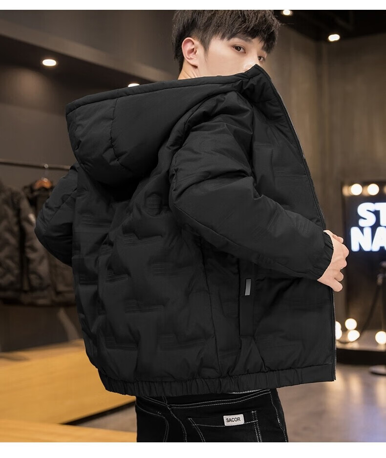 JEEP SPIRIT Men's Cotton Jacket, Autumn And Winter Thickened Padded Coat, Hooded Windproof Warm Casual Versatile Outerwear 13