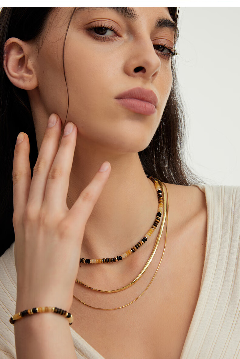 Arsis Free-Style Double Layer Snake Bone Chain Necklace Fashion Necklace Gift for Girlfriend's Birthday, Gold Double Layer Snake Bone Chai 6