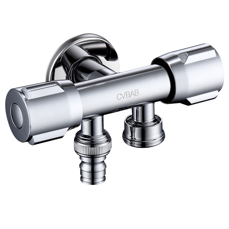 CVBAB Angle Valve, One Inlet Two Outlets, Three-Way, 1/2 Inch And 3/8 Inch Dual-Use Toilet Angle Valve, One-Inlet Two-Outlets Double-Opening Washing Machine Faucet CV1117
