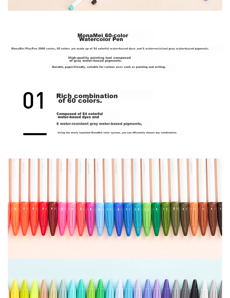 Monami New P3000 Fiber Pen, Water-Based Pen, Colorful Gel Pen Set, Watercolor Pen, Outline Pen, Journaling Pen, Soft 12 Colors 04009Z12-S Watercolor Pe 4