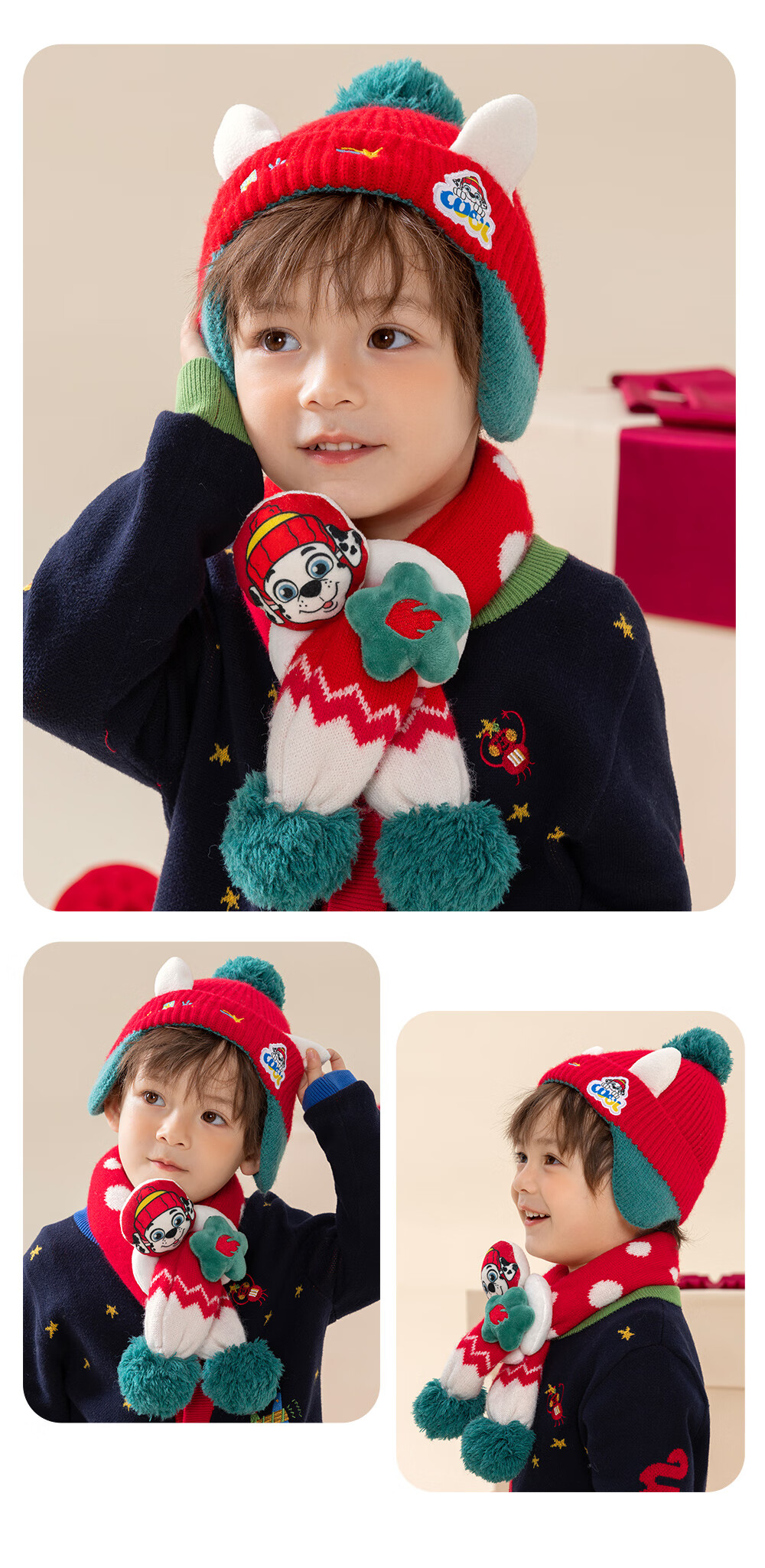 PAW PATROL Boys And Girls Hat Scarf Set Two-Piece Knitted Woolen Hat with Fleece Lining for Baby Boys And Girls, Navy Blue; 16