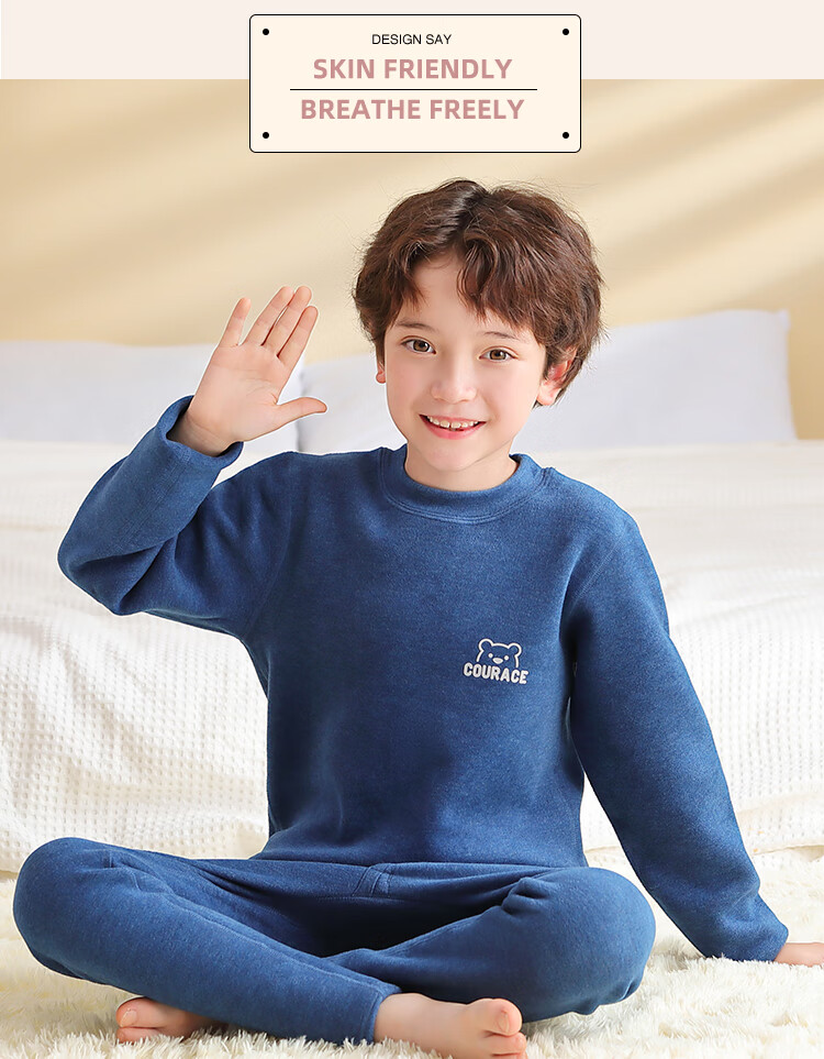 Nanjiren [400g School Uniform Essential] Children's Thermal Underwear, Boys And Girls Winter Fleece-Lined Thickened Autumn Top And Pants Set 18