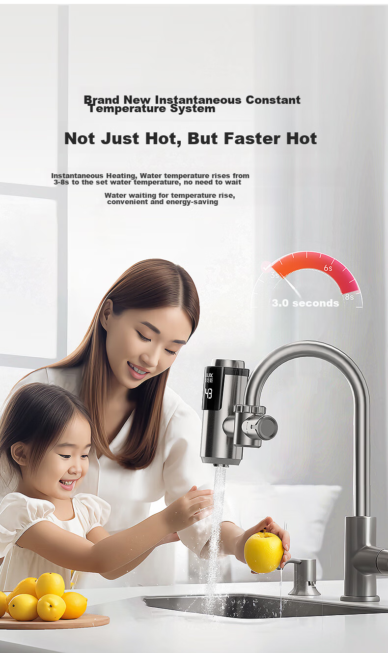 AUX Electric Water Heater, No Installation Required, Quick Heating, Kitchen Cold And Hot Water, Instant Electric Water Heater STJ1, Plug-In Constant Temperature Steel Leak Protectio 2