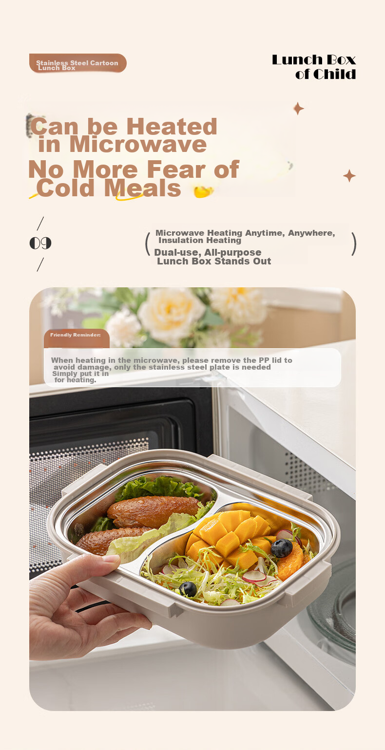 Guangyi 316 Stainless Steel Lunch Box for Elementary School Students And Office Workers, Children's Meal Box with 2 Compartments And Utensils GY7417 9