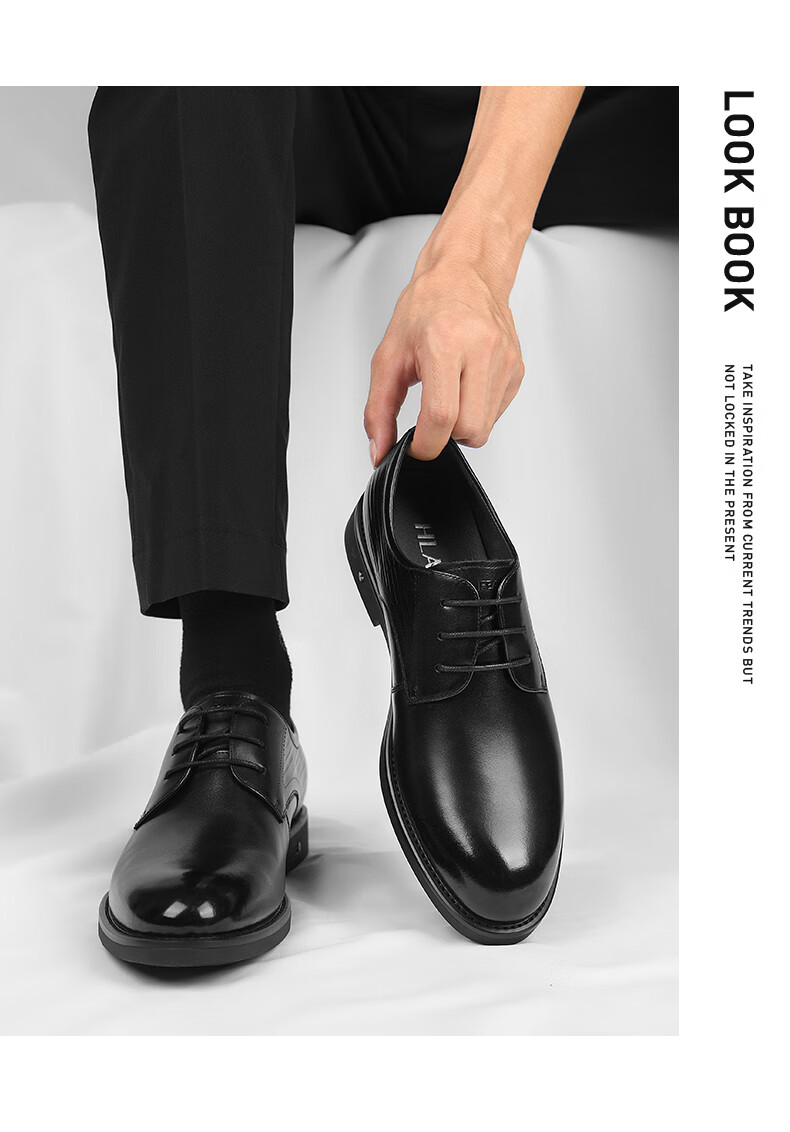 HLA Men's Business Casual Shoes First Layer Cowhide Formal Shoes British Style Black 38 6