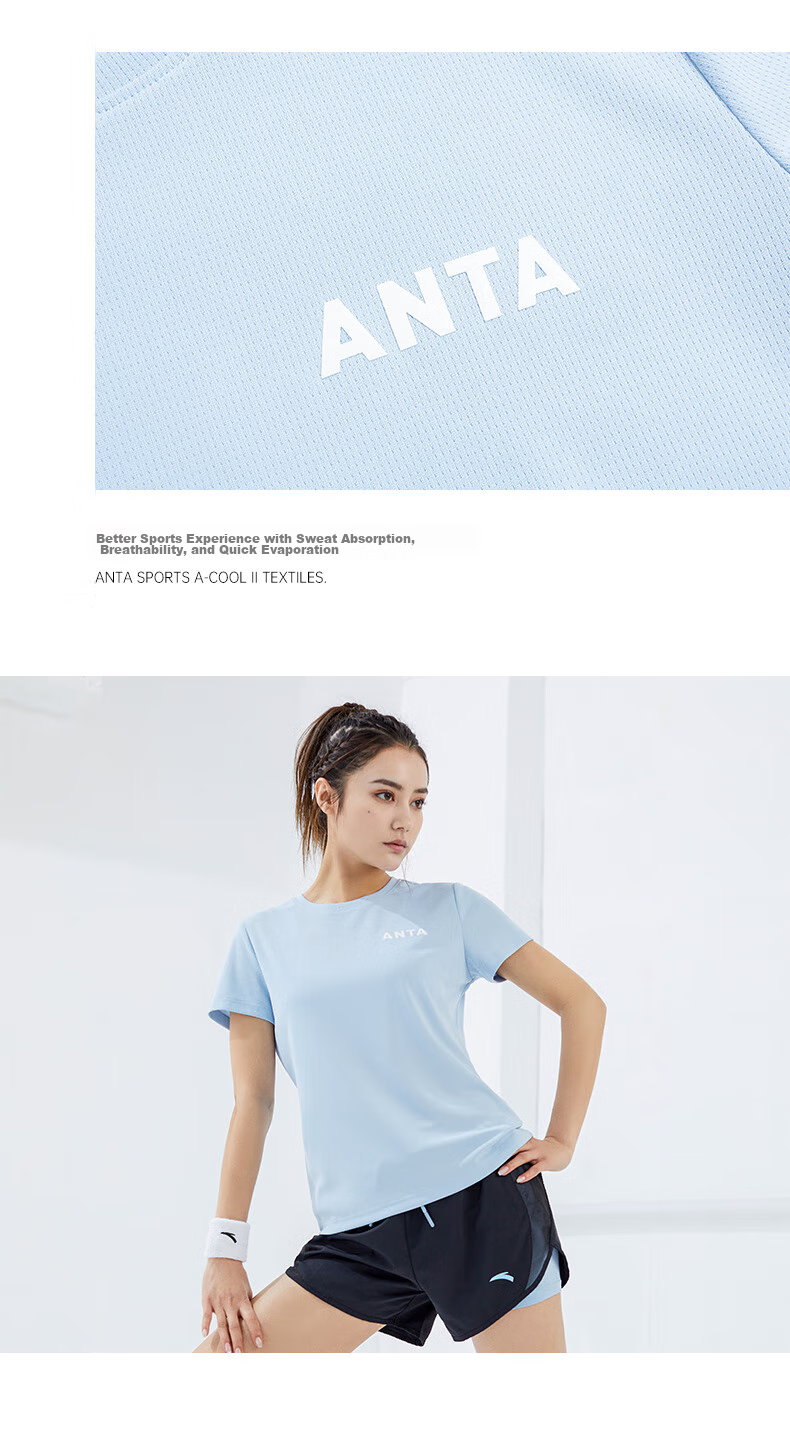 Anta Quick-Dry Sports Set | Women's Summer New Breathable Short Sleeve and Shorts Badminton Two-Piece Set with Anti-Exposure Design 19