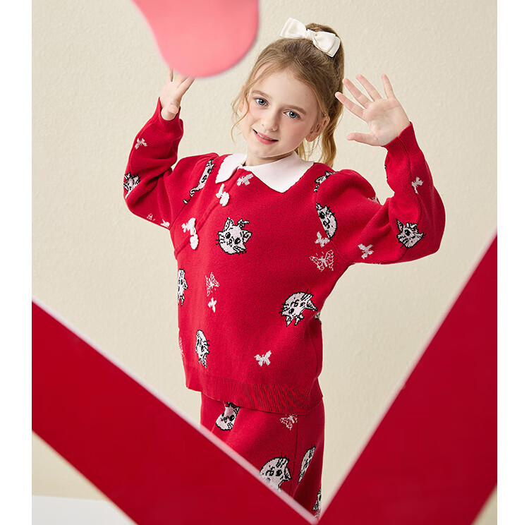 DISNEY Children's Girls' Outfit Set, Dress with Thick Sweater, Red New Year's Outfit, Winter 2023 DB331TE16, Bright Red, Size 110 37
