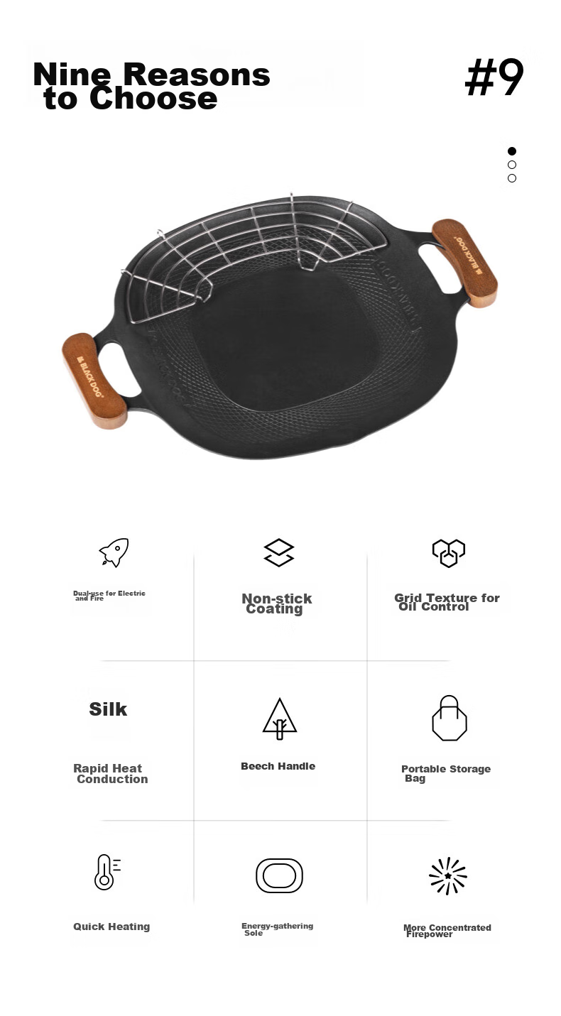 Black Dog Griddle Pan for Home Use, Outdoor Camping, Induction Cooker, Korean-Style Non-Stick Frying And Baking Pan, Night Black 3