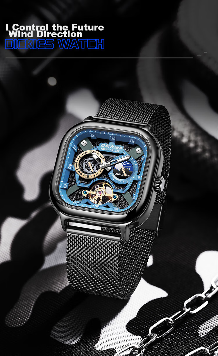 Dickies Mechanical Watch Student Men's Automatic Skeleton Watch Boyfriend Valentine's Day Gift New Year Gift Box CL579 Silver 5