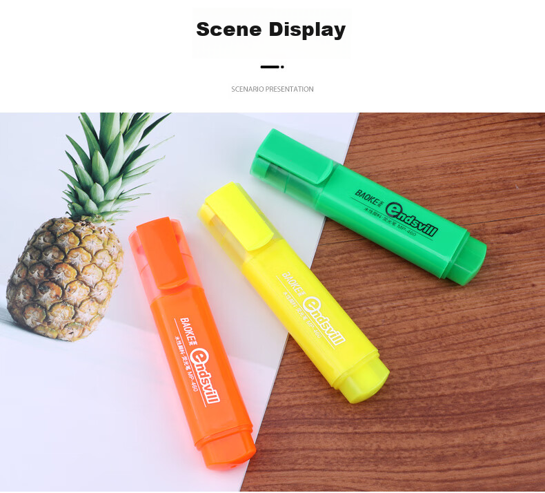 BAOKE [Best-Selling Product], 3MP460, 3-Color Highlighters, Marking Pens, Water-Based Markers, Random Colors, 1 Card/3 Pens 7
