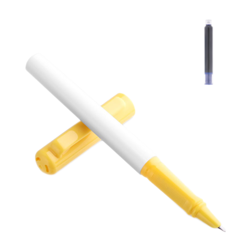 Deli EF Dark Nib Posture-Correcting Fountain Pen Signature Pen Student Writing Practice Set with Erasable Pure Blue Ink Cartridge (Eraser Pen Required) Yellow A902 EF Nib (Approximately 0.38mm)