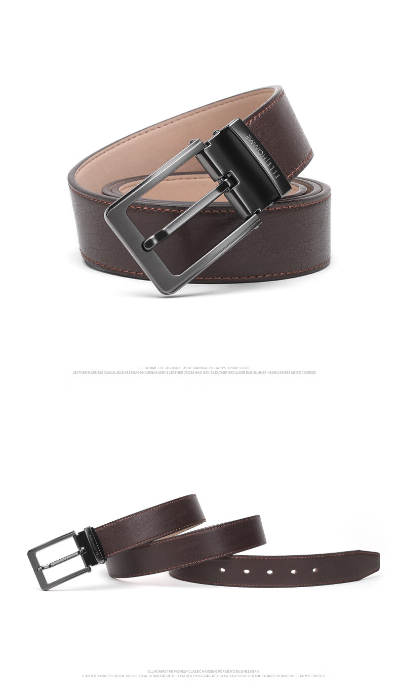 ELLE HOMME Men's Belt, Top-Grain Leather Pin Buckle Waistband, Fashionable Casual Trouser Belt for Men, Birthday Gift for Boyfriend 9