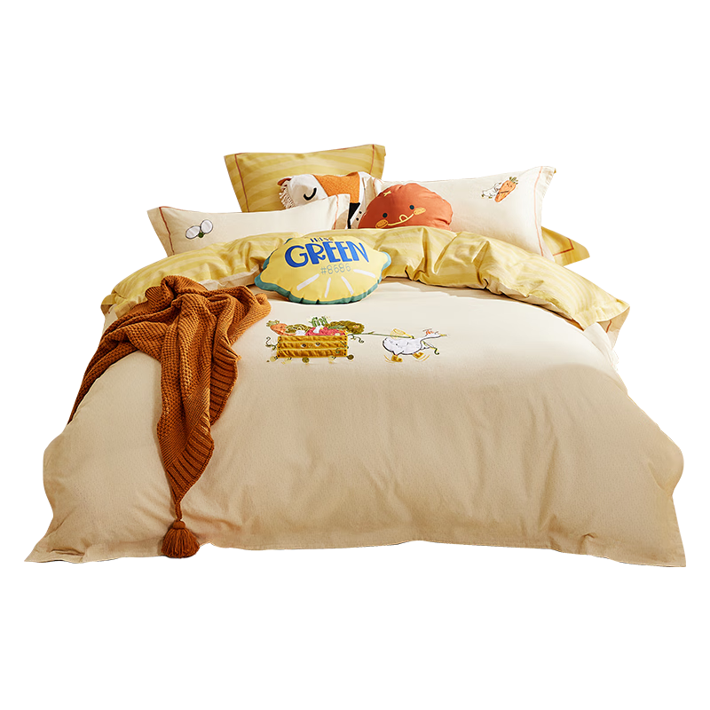 Luolaikids Three-Piece Set, Maternal And Infant Class A Pure Cotton Thickened Brushed Dormitory Single Bed Sheet Duvet Cover Pillowcase, 150*215
