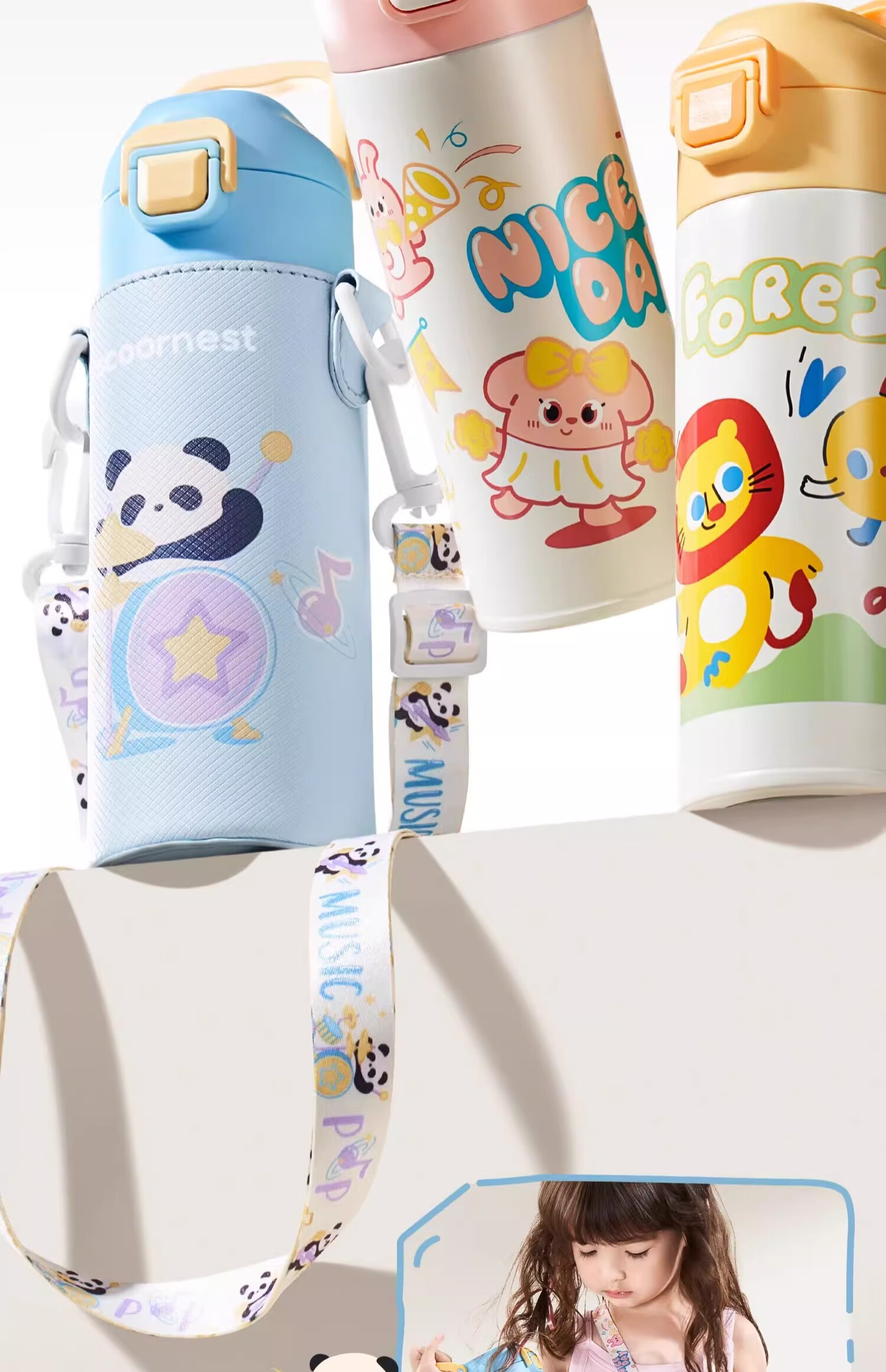 Scoornest Children's Insulated Cup with Straw, Direct Drinking Water Bottle, 316 Stainless Steel, for Primary School Students, Toddlers, Kindergarten Water Bottle - Panda Blue 11