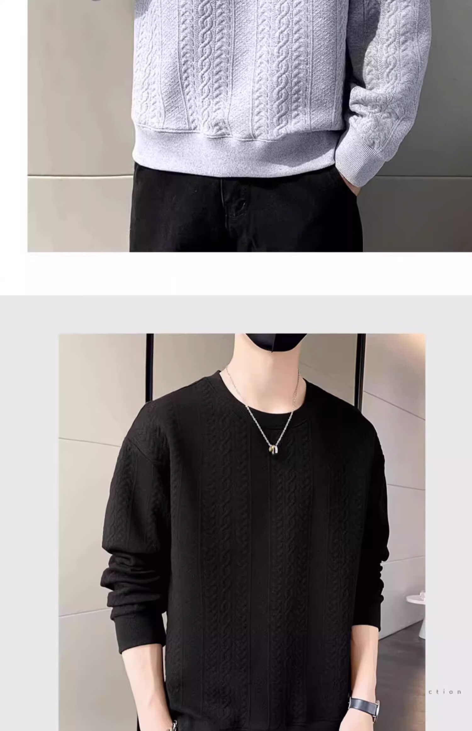Dingfengbaoluo Men's Long-Sleeve T-Shirt, Spring Versatile Fashion Jacquard Sweatshirt, Loose Trendy Top, JE2221 White XL 14