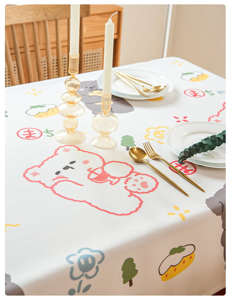 CHERISHES LIFE Waterproof And Oil-Proof TPU Tablecloth, Dining Table Mat, Coffee Table Cover, Rectangular Table Pad, 90*137cm, Hug Bear Desig 4