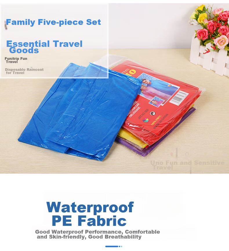 Quxing Thickened Raincoat with Hood Rope, One Size Fits All Poncho, Outdoor Travel Large Disposable Raincoat, Random Color, 5 Pieces 5