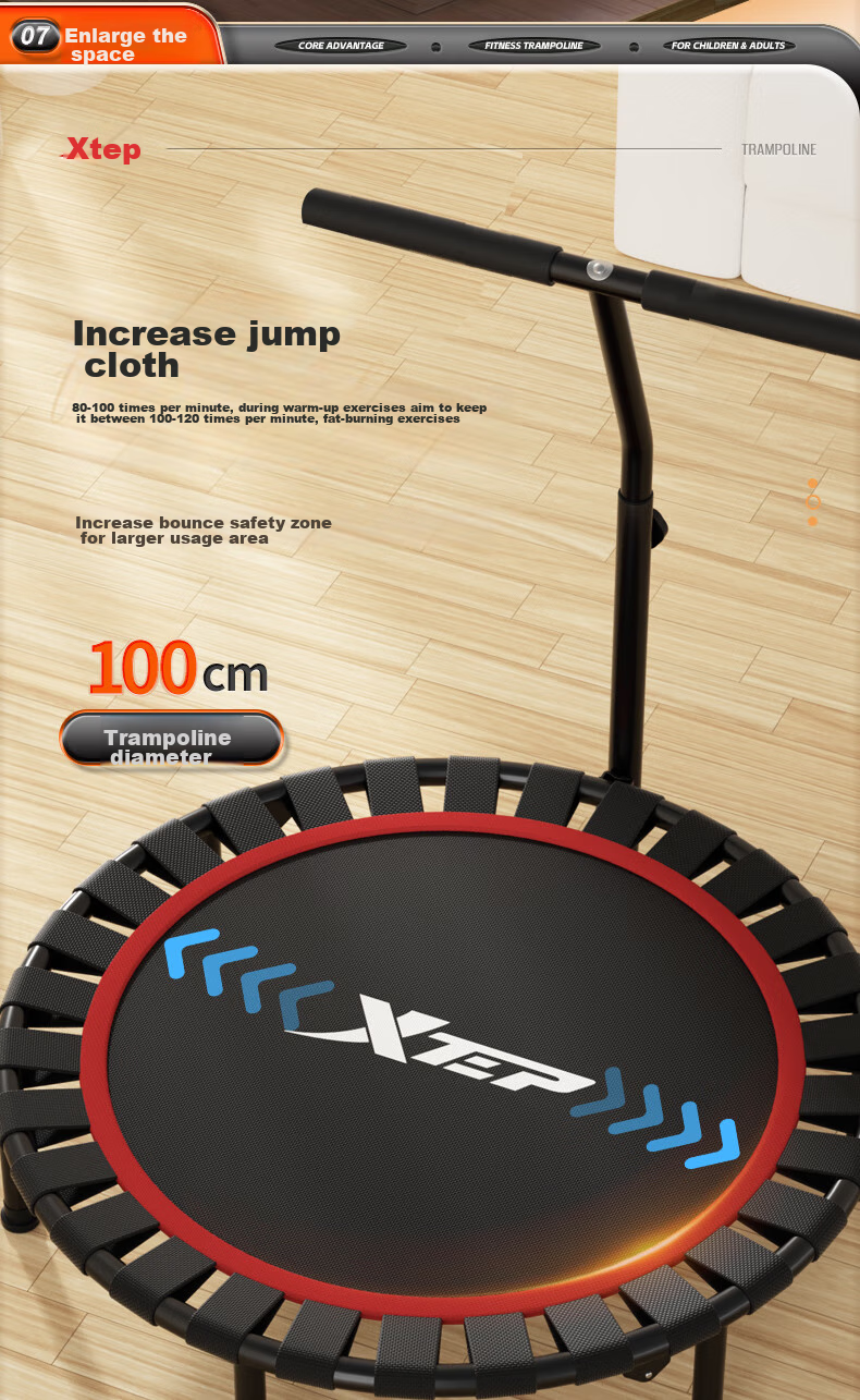 XTEP Trampoline for Home Use, Foldable Children's And Adult's Family Fitness Trampoline with Handrails, Baby Bouncing Training Exercise Indoor Play Equipment 13
