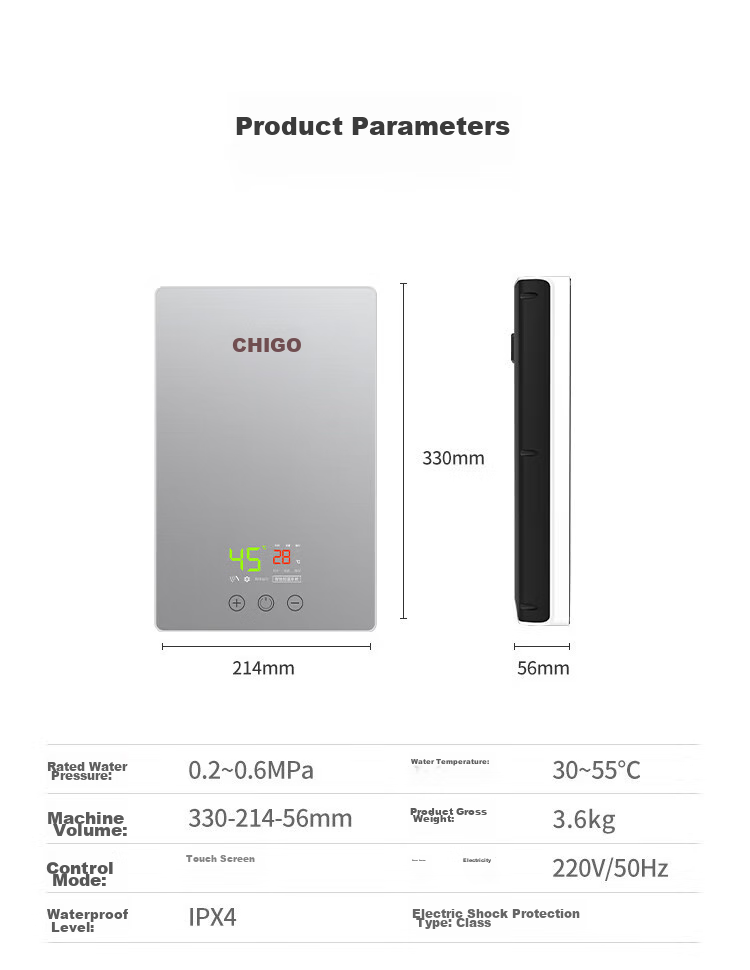 CHIGO Instant Electric Water Heater, 7500W Rapid Heating, Constant Temperature, Small Kitchen Treasure, Energy-Saving Household Integrated Shower, No Storage Water Required, Adjustable Power, ZG-KB732 17