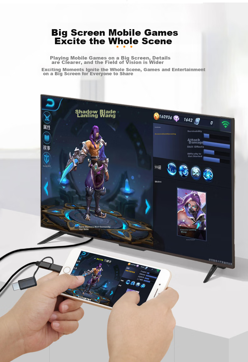 Jinghua Wired Screen Mirroring Adapter, Phone Screen Mirroring Cable, Three-In Screen Mirroring, Apple Lightning, Android Type-C to HDMI, High-Definition Conversion, Phone to TV And Monitor Connection, Z505G 6