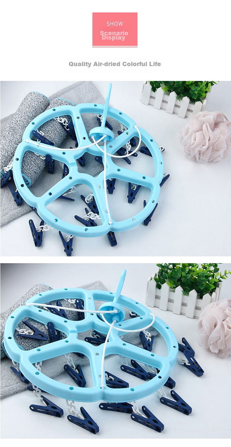 CHAHUA Clothes Hanger, Round Drying Rack, Sock Hanger, Underwear Hanger, 14 Clips, Pink, Foldable for Childre 4