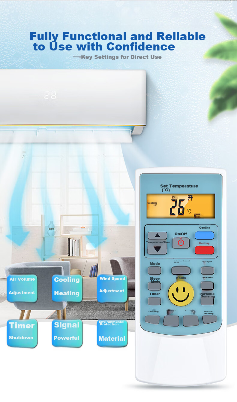 Nichu Universal Remote Control Compatible with Changhong Air Conditioners KFR-32GW KK22A KK33A KK10A KK31A KKCQ-2A Wall-Mounted Central Air Conditioner 4