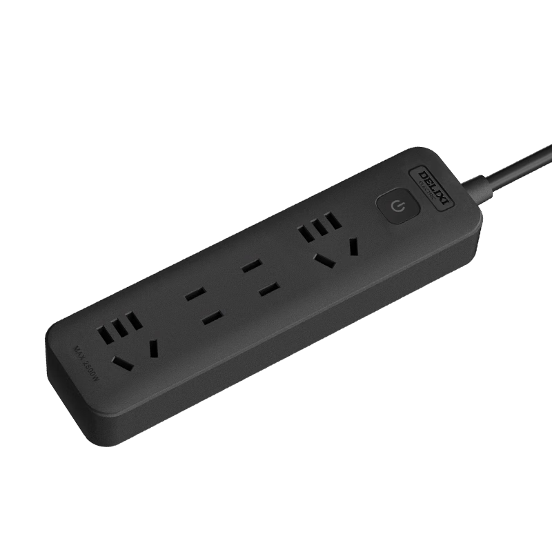 DELIXI National Standard Power Strip/Extension Cord/Power Bar/Surge Protector/Power Strip/Outlet Strip/Power Board, 4-Outlet Combination Master Switch, Total Length 1.8 Meters, Black