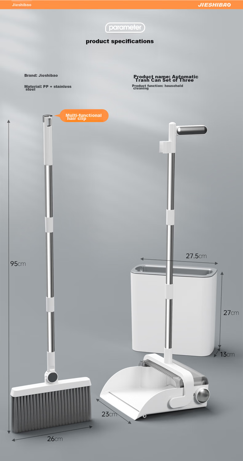 Jieshibao Broom And Dustpan Set for Home Use, 2024 New Model Sweeping Broom Set with Automatic Combination Garbage Bin, Three-Piece Set 14