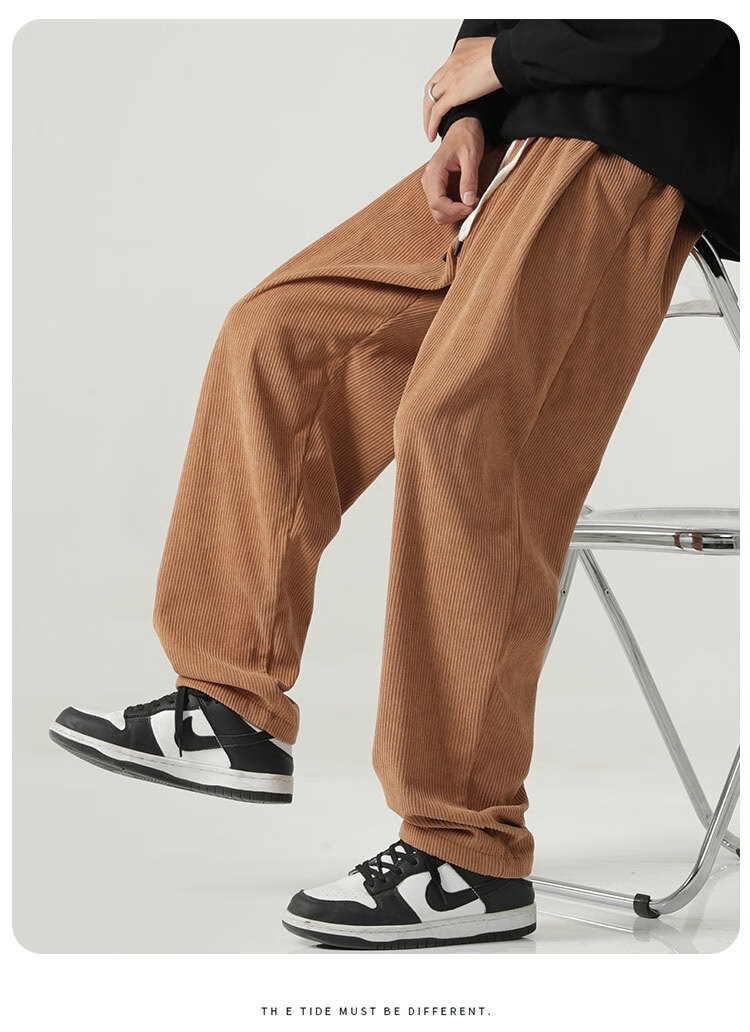 MMOPTOP Corduroy Pants for Men, Spring And Summer Vintage Loose-Fitting Straight-Leg Casual Trousers, 8302 Off-White S 14