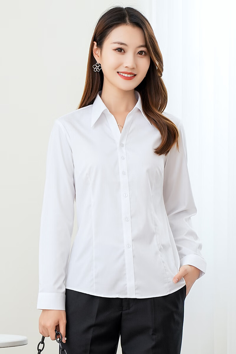 ROMON Women's Long Sleeve Shirt Spring Autumn Formal Office Slim Fit Workwear Blouse 1