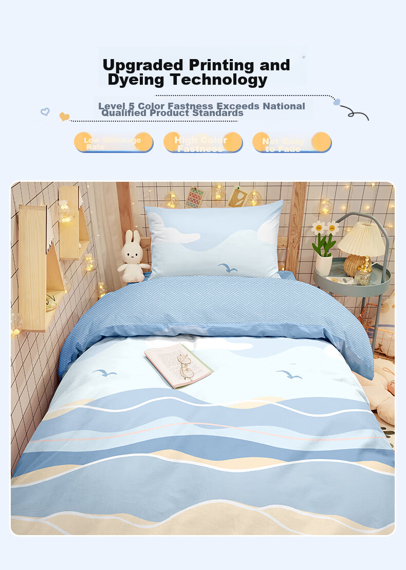 BEYOND Home Textiles Back-To Season Pure Cotton Student Dormitory Bedding Three-Piece Set Single Full Cotton Duvet Cover Bed Sheet Set 90cm 8