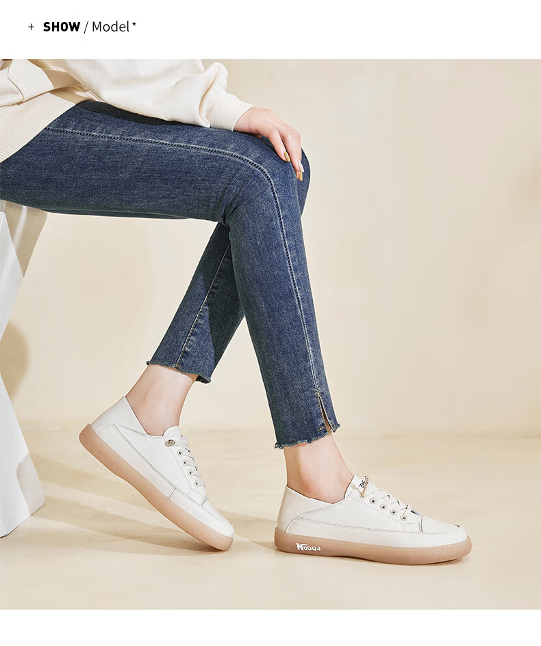 ZHR Casual Shoes for Women, Genuine Leather, Slip-On, Jelly Sole, Comfortable, Versatile, Sports, No-Tie Flat White Shoes for Students, A77, Beige, Size 37 4