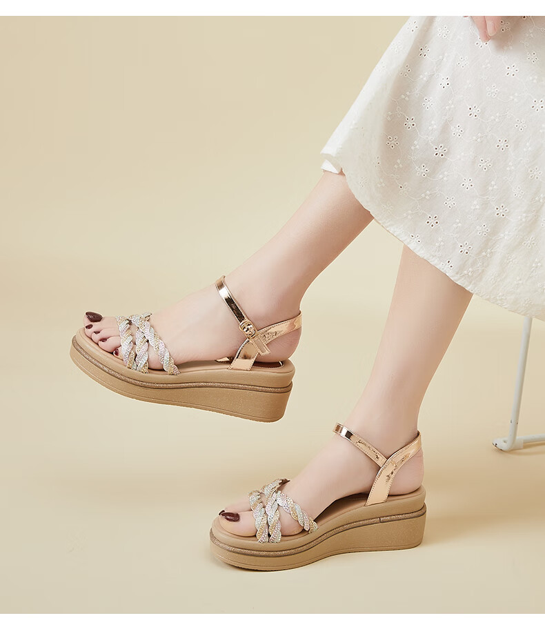 DAPHNE Thick-Soled High Heel Sandals for Women, Fashionable Comfortable Versatile Wedge Flat Platform Women's Shoes 4622303003 Gold 35 3