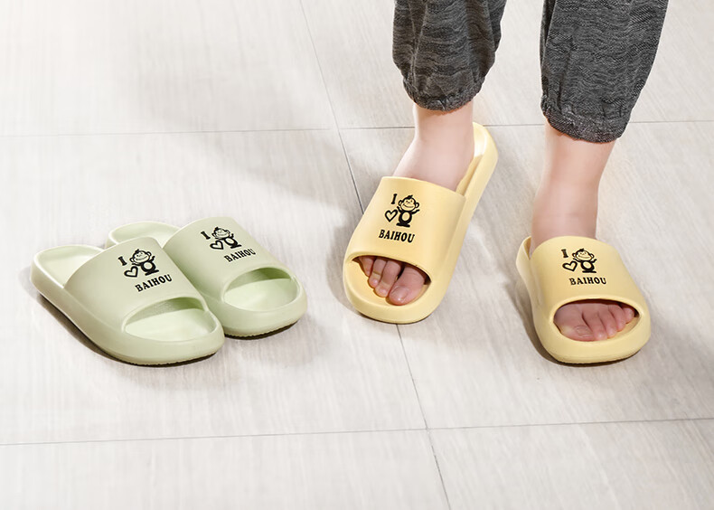 BAIHOU Summer Couple Cartoon Home Thick-Soled Squishy Slippers for Students, Men And Women, 006 Yellow, Size 36-37 16