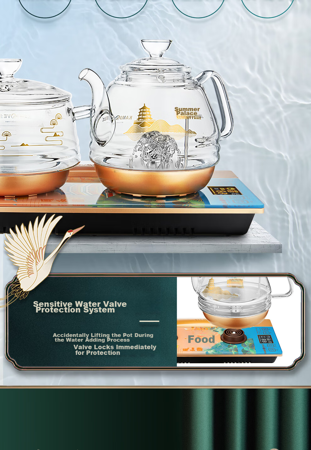 KAMJOVE One-Touch Fully Automatic Bottom Water-Filling Electric Kettle, Glass Intelligent Temperature-Controlled Electric Tea Stove, H9 Yiyhe Garden Co-Branded Editio 6