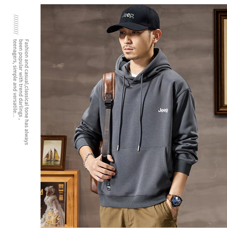 JEEP High-End Embroidered Men's Hooded Sweatshirt, Casual Loose Long-Sleeve Pullover T-Shirt Top for Spring And Autumn 2026 3