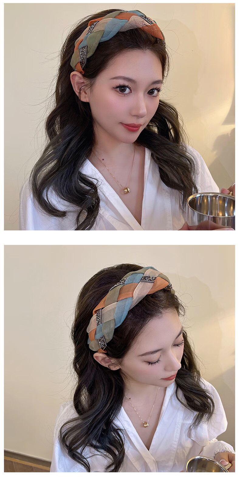 Xiangwan Headband, Vintage Blue And Orange, High Crown Hair Band for Women, Elegant Hairpin, High-End Versatile Headband, Hair Accessory for Going Out 8