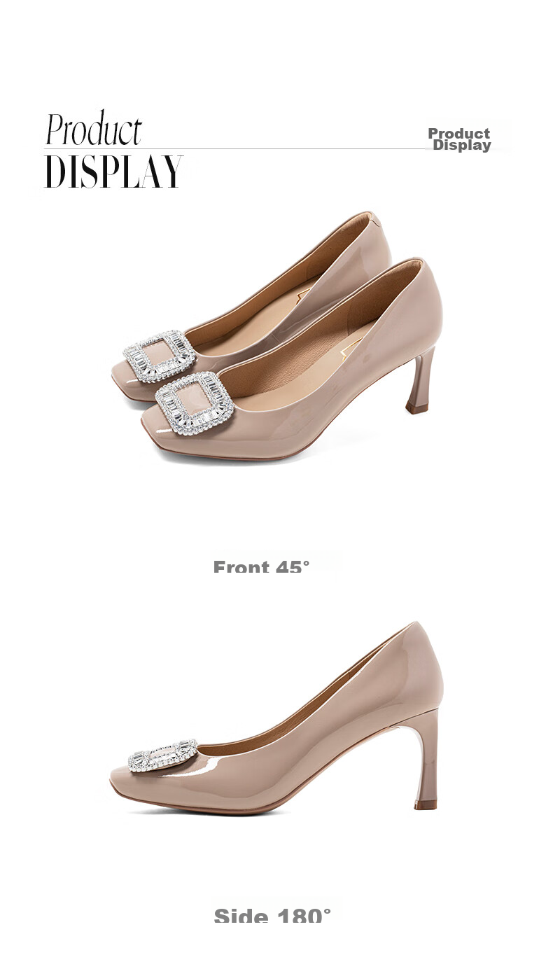 COMELY Square Buckle High Heels for Women, Spring Commute Square Toe Fashionable French Rhinestone Pumps Stiletto Shoes, Pink Apricot Color, Size 36 20