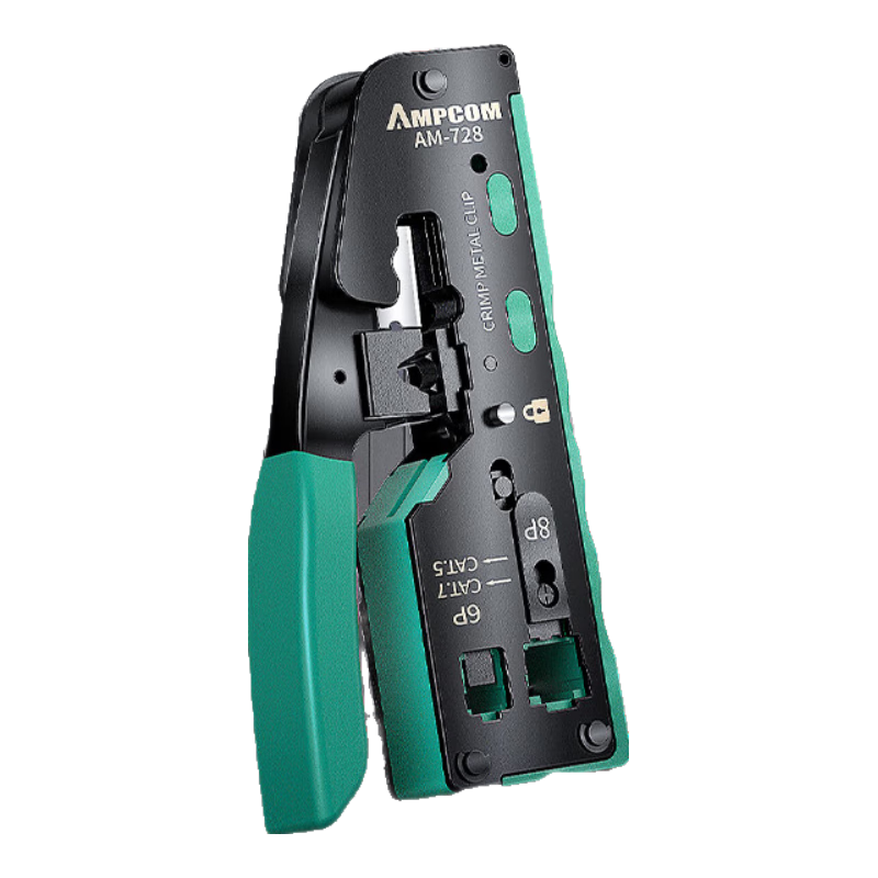 AMPCOM AMPCOM Category 7 Cable Crimper, Through-Piercing with Swallow-Tail Clip, Category 5/6/7 Shielded RJ45 Crimping Pliers, 4-In Wire Stripper/cutter/terminator AR728GR