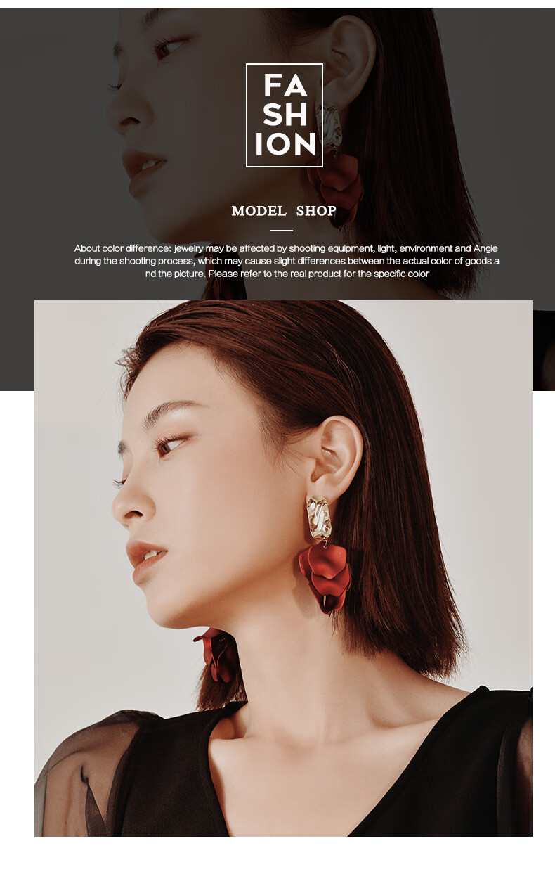 Dairuo Red Earrings without Piercings, Large Earrings for Women, Elegant And Unique, Exaggerated Earrings, High-End Autumn And Winter New Year Festive Accessories 5