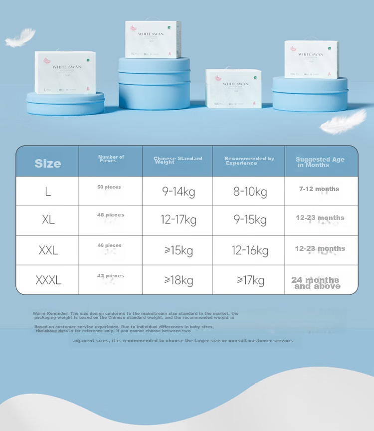 BBG Swan Series Pull-Up Diapers, Size 3XL, 42 Pieces (For Ages 17kg And Above), Velvet-Like Soft And Thin Growth Pants 17